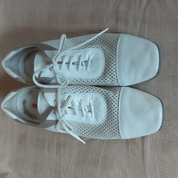 PRADA white mesh with silver leather oxfords, EU 37.5 (7.5-8) RARE - Picture 7 of 11